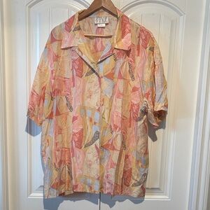Image Vintage Pastel Abstract Button-Up Shirt  100% silk soft tones